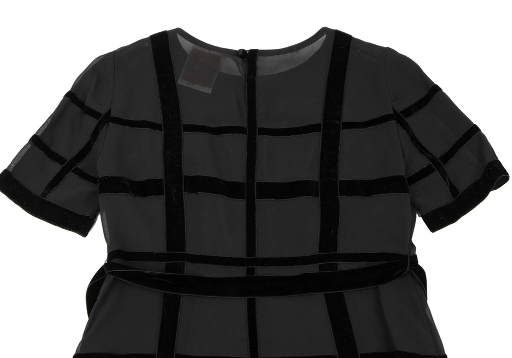 Sybilla Madrid. Black Velor Lattice Short Sleeve Dress