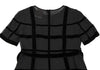 Sybilla Madrid. Black Velor Lattice Short Sleeve Dress