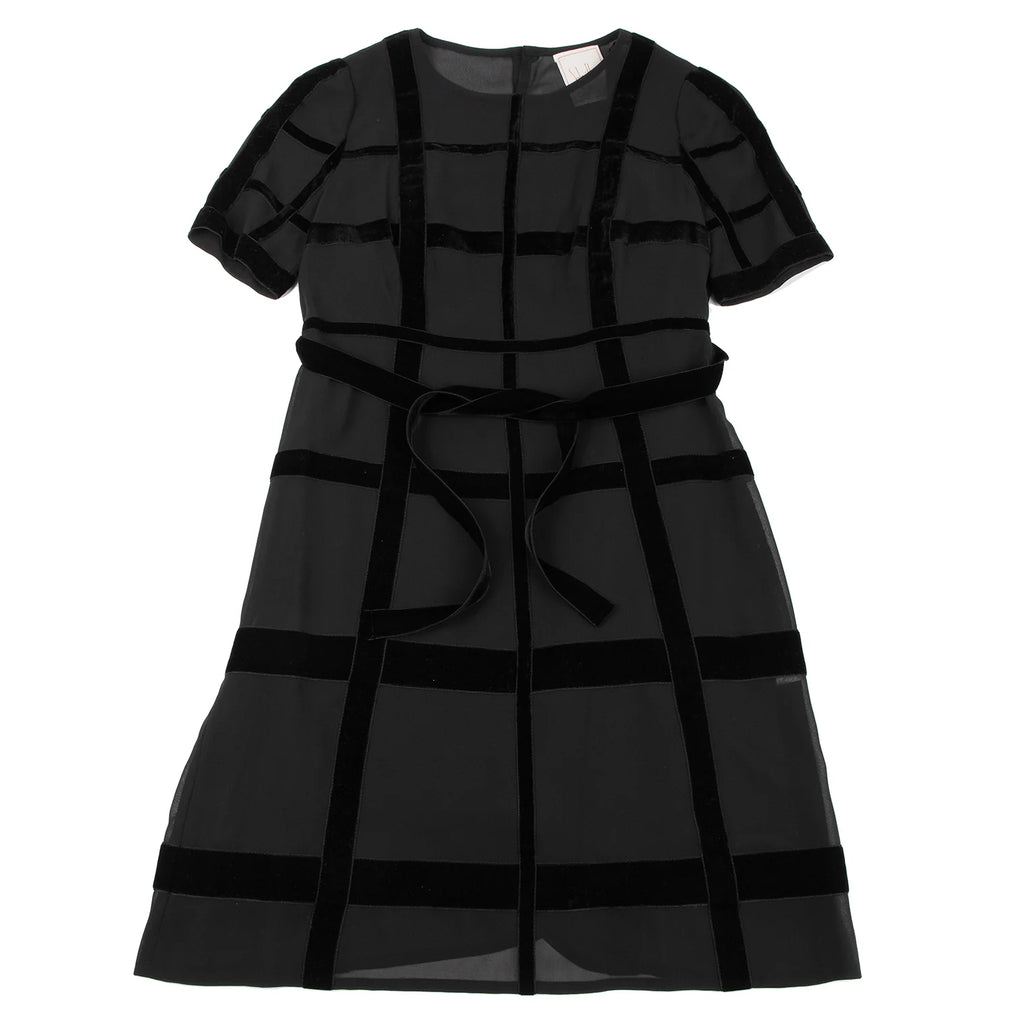 Sybilla Madrid. Black Velor Lattice Short Sleeve Dress