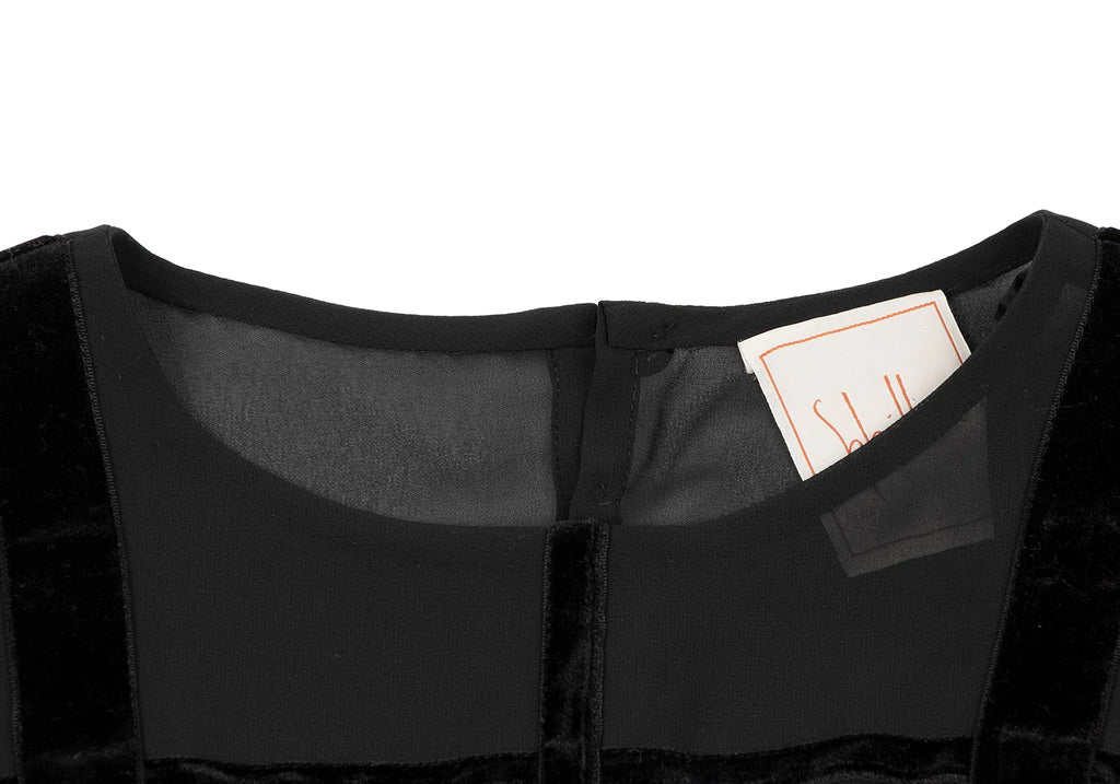 Sybilla Madrid. Black Velor Lattice Short Sleeve Dress