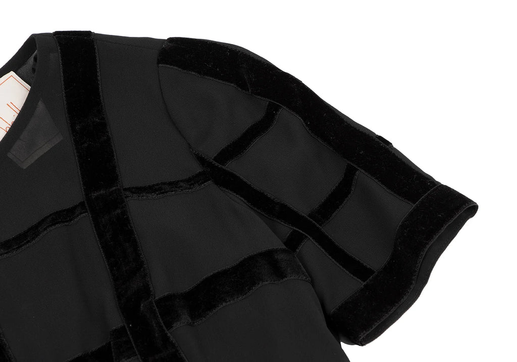 Sybilla Madrid. Black Velor Lattice Short Sleeve Dress