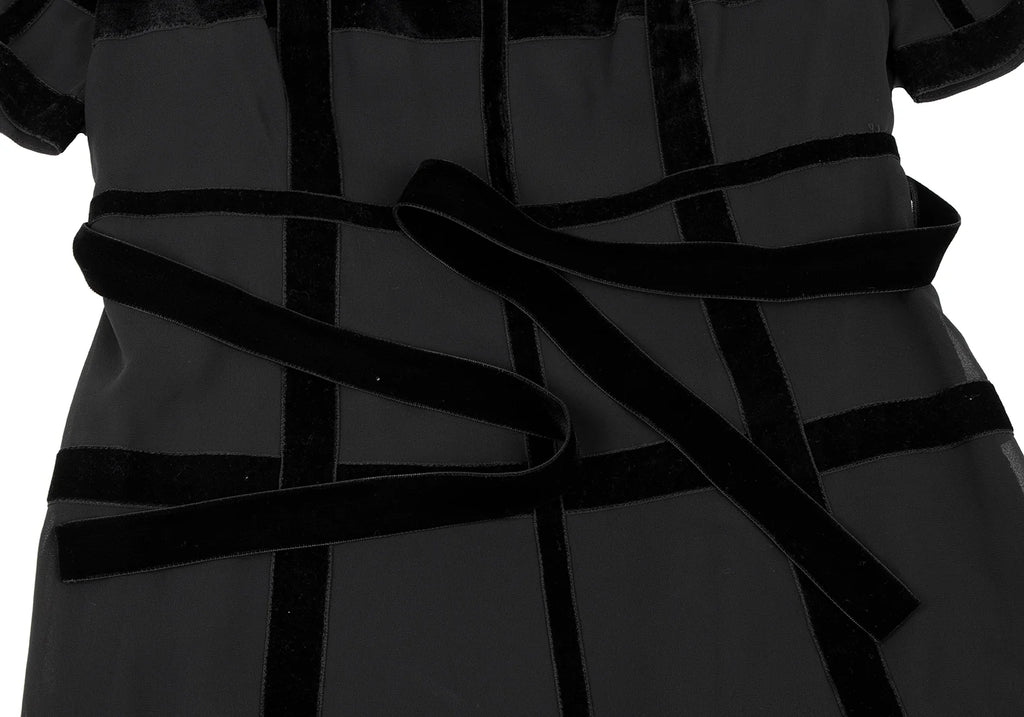 Sybilla Madrid. Black Velor Lattice Short Sleeve Dress