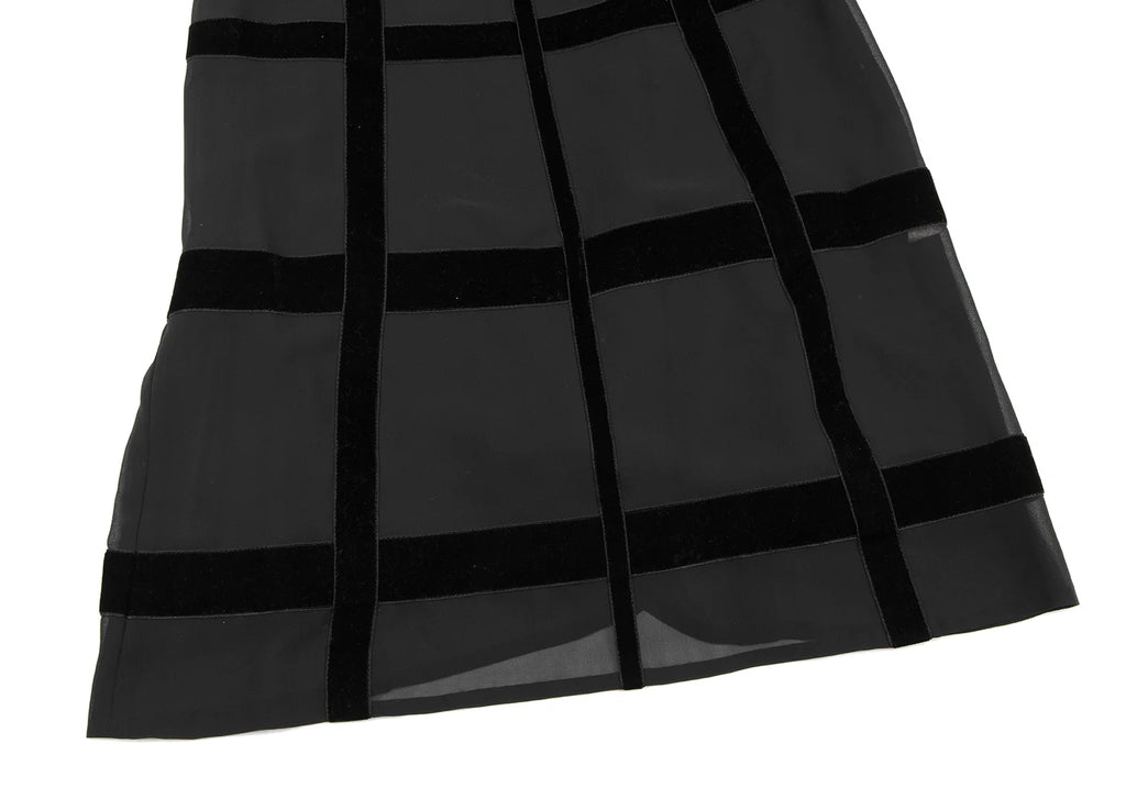Sybilla Madrid. Black Velor Lattice Short Sleeve Dress