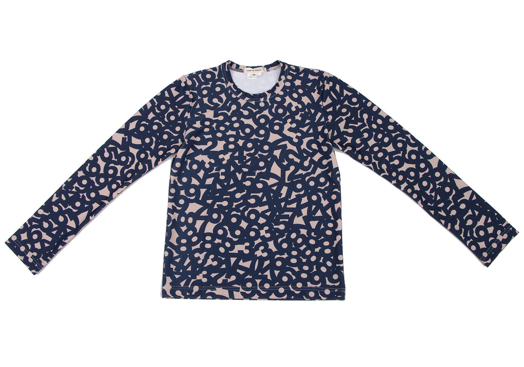 COMME des GARCONS JAPAN. Navy Color Poly Logo Abstract Drawing Top