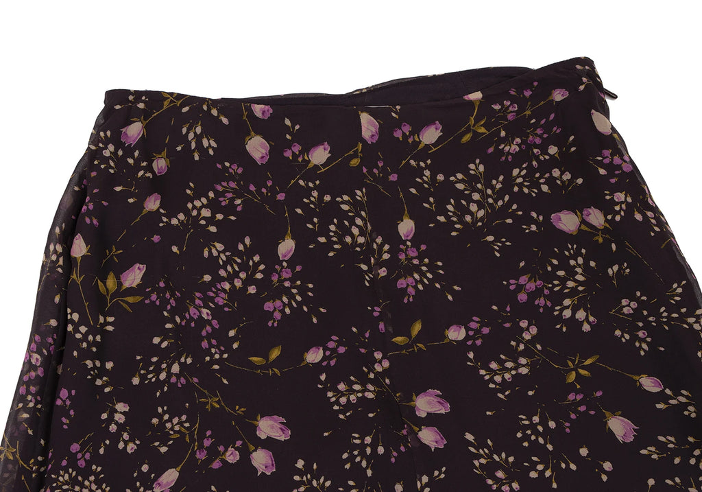 MaxMara Italy. Eggplant Color Lace Layered Floral Print Silk Skirt