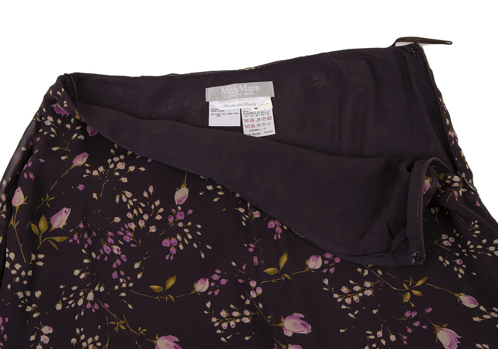 MaxMara Italy. Eggplant Color Lace Layered Floral Print Silk Skirt