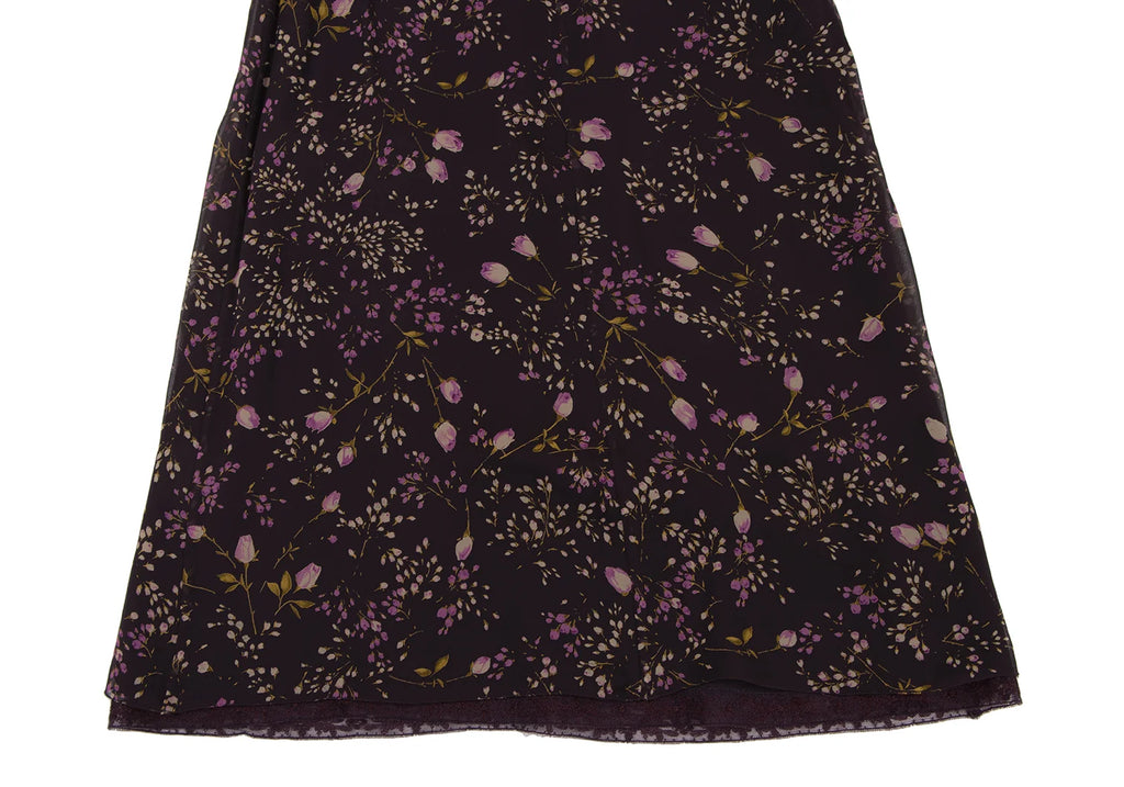 MaxMara Italy. Eggplant Color Lace Layered Floral Print Silk Skirt