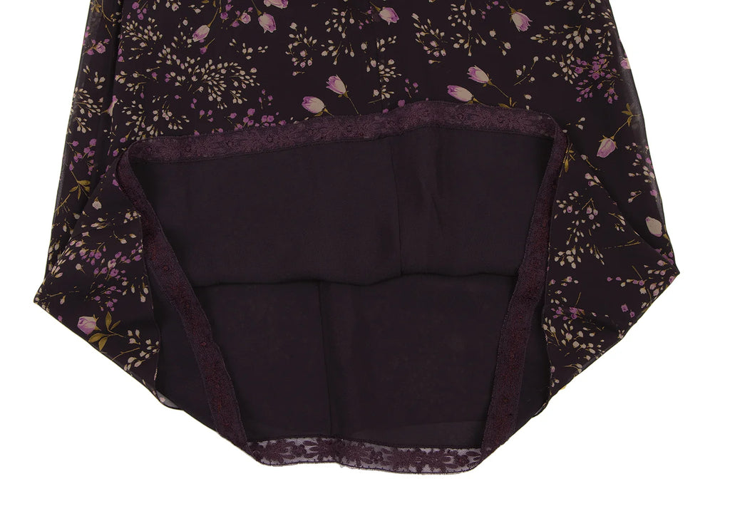MaxMara Italy. Eggplant Color Lace Layered Floral Print Silk Skirt
