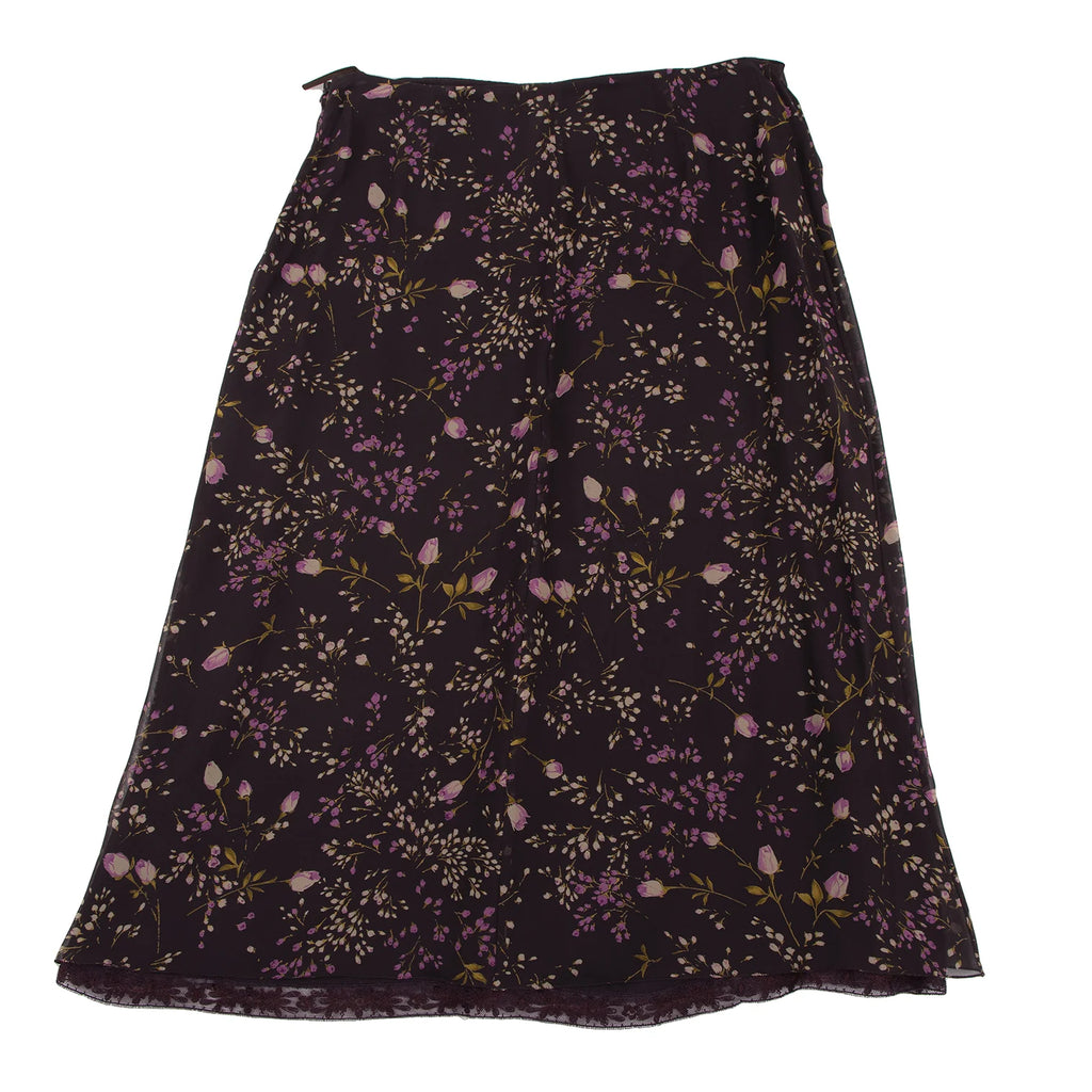 MaxMara Italy. Eggplant Color Lace Layered Floral Print Silk Skirt