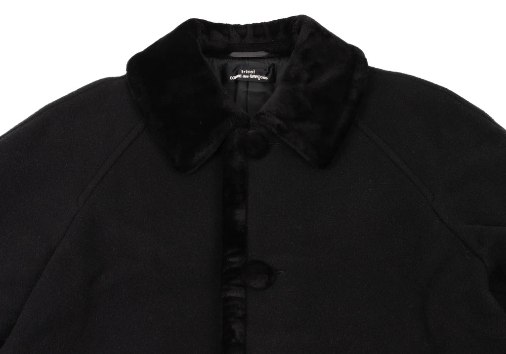 COMME des GARCONS JAPAN. TRICOT. Black Wool Material Switching Coat
