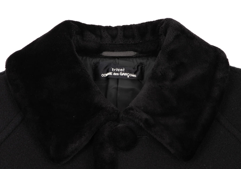 COMME des GARCONS JAPAN. TRICOT. Black Wool Material Switching Coat