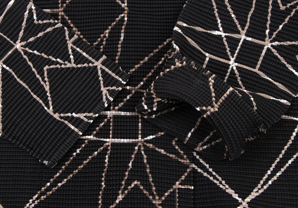 ISSEY MIYAKE JAPAN. "me Line" Black Printed Stretch Pleats Cardigan