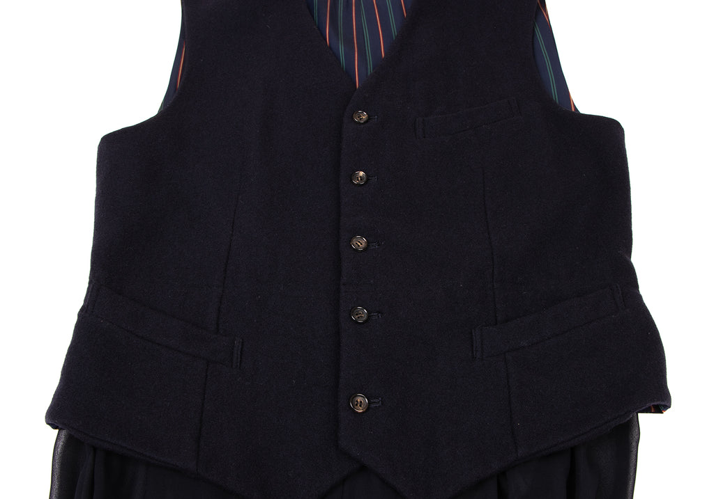 COMME des GARCONS. Navy Switching Wool Vest Long Dress