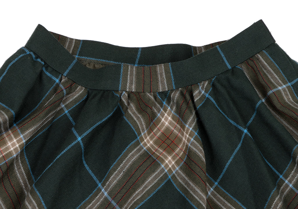 Christian Dior Paris. Green Plaid Check Wool Blend Flare Skirt