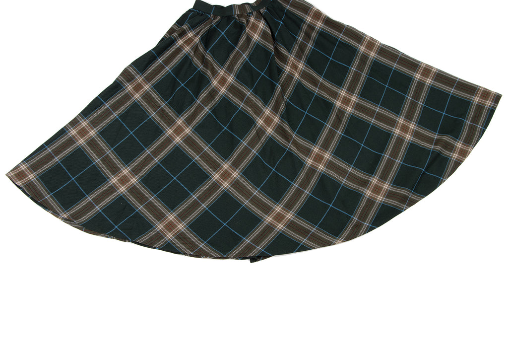 Christian Dior Paris. Green Plaid Check Wool Blend Flare Skirt