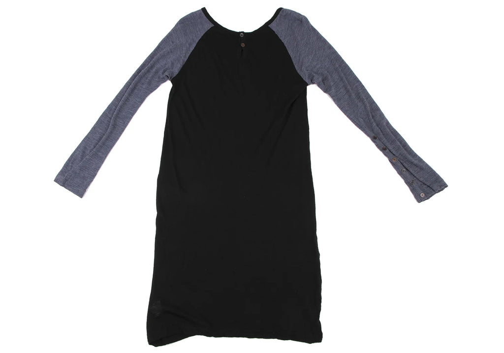 YOHJI YAMAMOTO JAPAN. Y's PINK LIMITED EDITION Bi-Color Black, Blue Raglan Knit Dress
