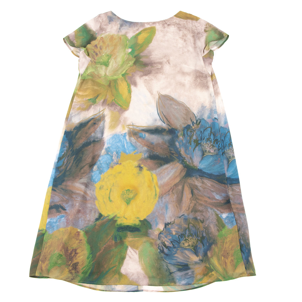 Sybilla Spain. Multi Color Floral Watercolor Printed Short Sleeve Dress