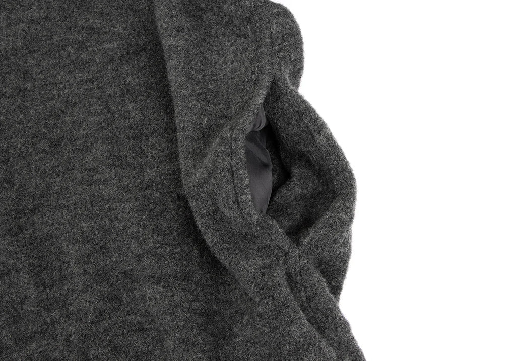 HIROKO KOSHINO JAPAN. Grey Stole Neck Wool Knit Coat