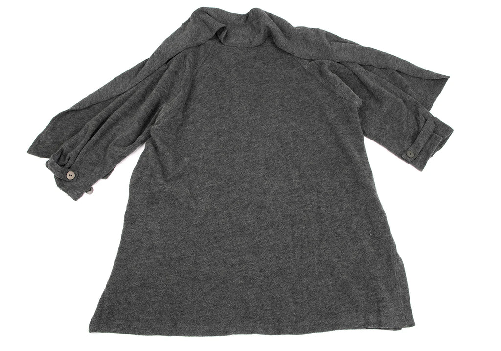 HIROKO KOSHINO JAPAN. Grey Stole Neck Wool Knit Coat