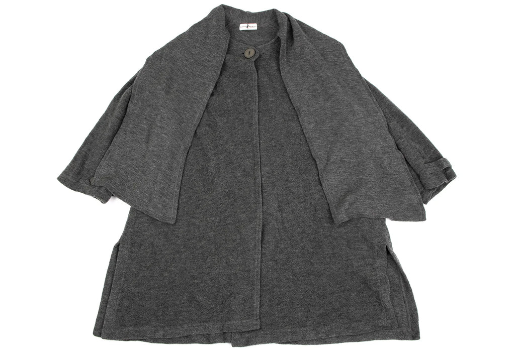 HIROKO KOSHINO JAPAN. Grey Stole Neck Wool Knit Coat