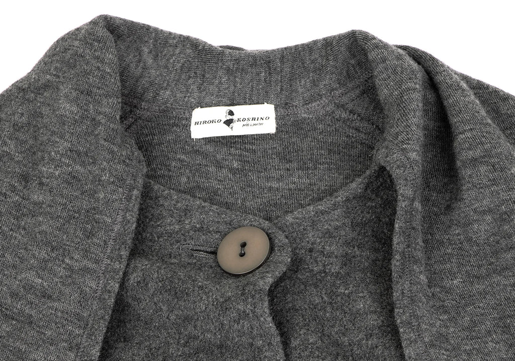 HIROKO KOSHINO JAPAN. Grey Stole Neck Wool Knit Coat