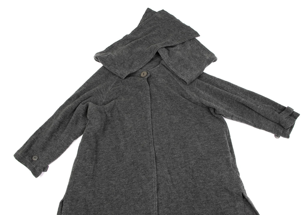 HIROKO KOSHINO JAPAN. Grey Stole Neck Wool Knit Coat