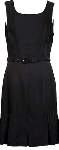 DONNA KARAN NY. DKNY. Black, Beige Silk Blend Waist Gather Switching Sleeveless Dress