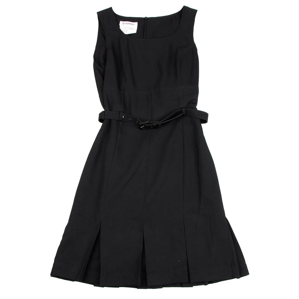 MaxMara  Italy. SPORTMAX. Black Belted Poly Sleeveless Dress