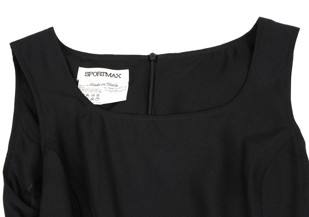 MaxMara  Italy. SPORTMAX. Black Belted Poly Sleeveless Dress