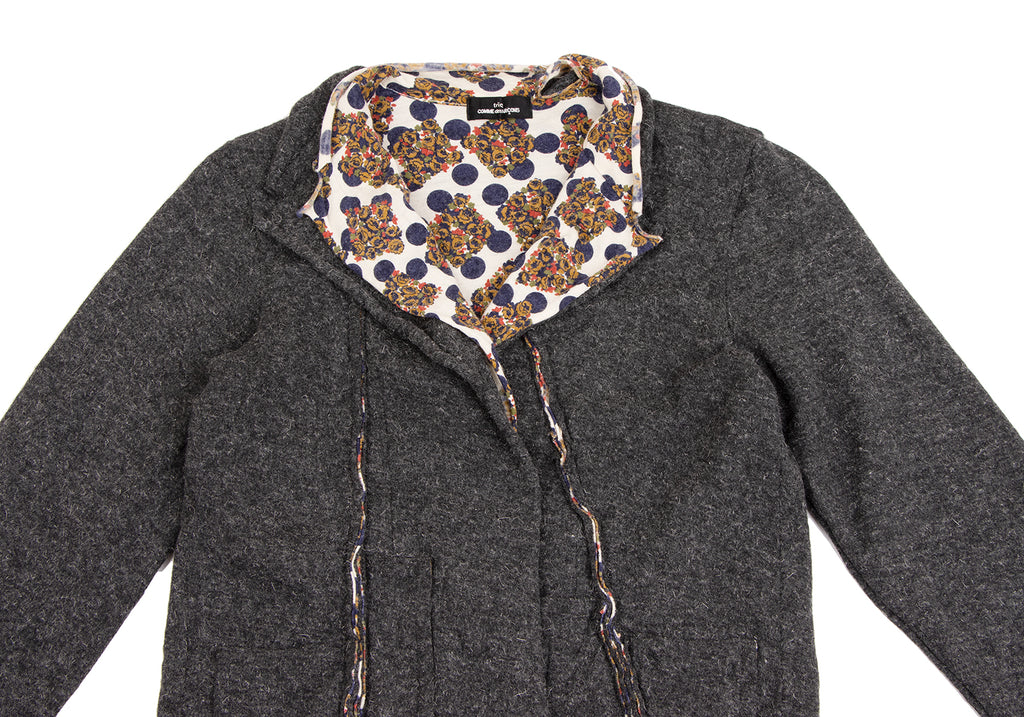 COMME des GARCONS JAPAN. TRICOT. Grey Flower Dot Lining Switching Knit Jacket