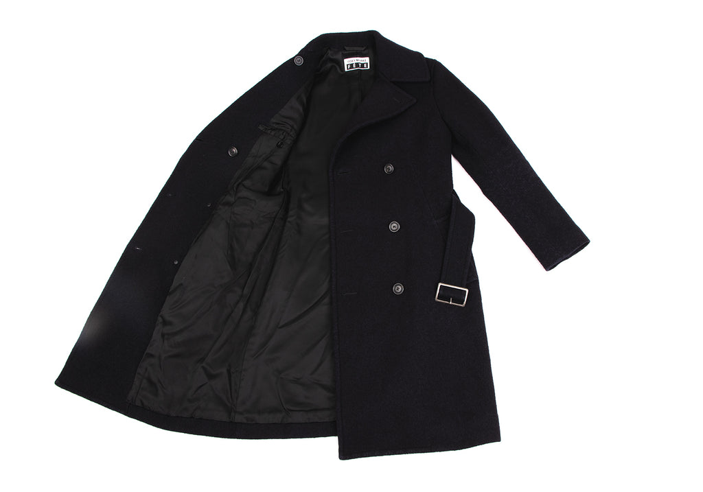 ISSEY MIYAKE JAPAN. FETE. Dark Navy Wool Cotton Belted Coat