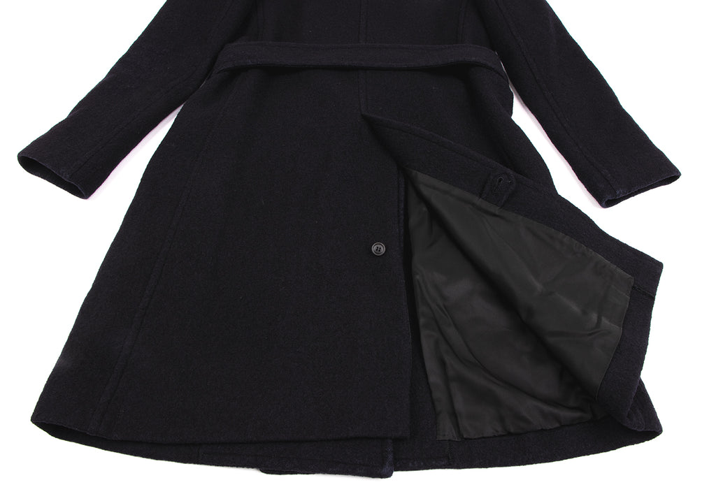 ISSEY MIYAKE JAPAN. FETE. Dark Navy Wool Cotton Belted Coat