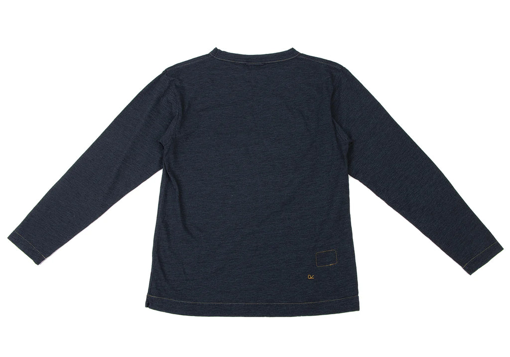 45rpm JAPAN. 45R NEW. NWOT. Indigo Dyed Logo Printed Long Sleeve Shirt