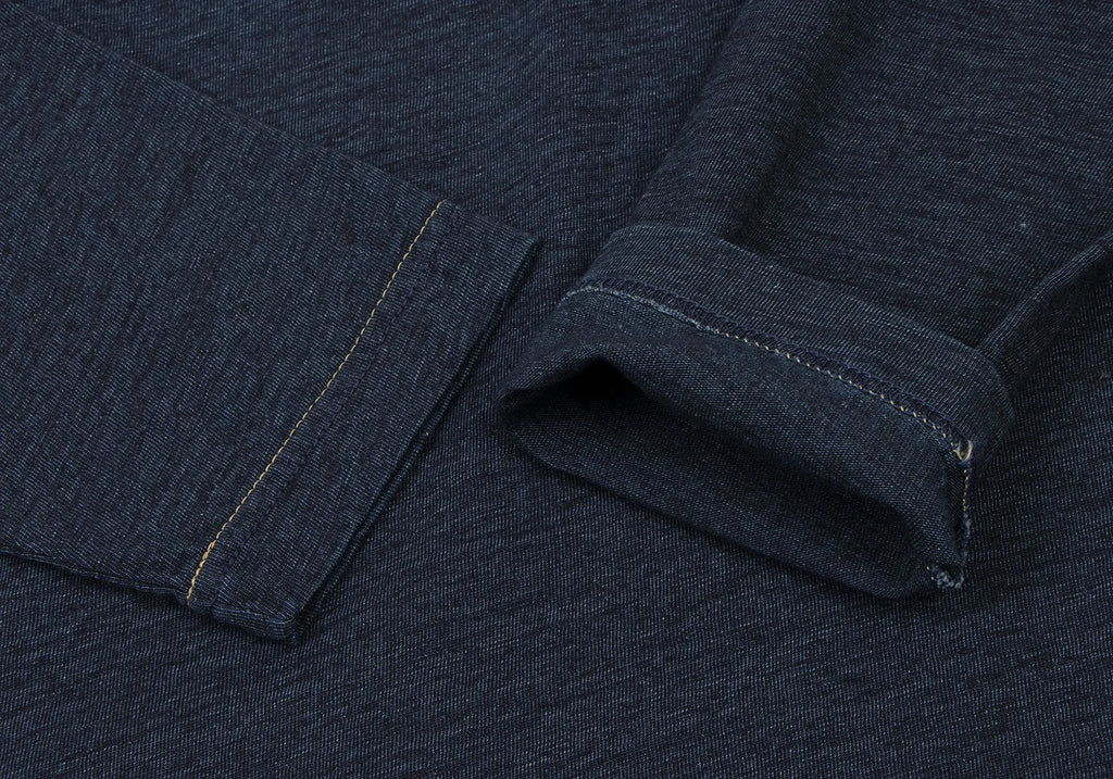45rpm JAPAN. 45R NEW. NWOT. Indigo Dyed Logo Printed Long Sleeve Shirt