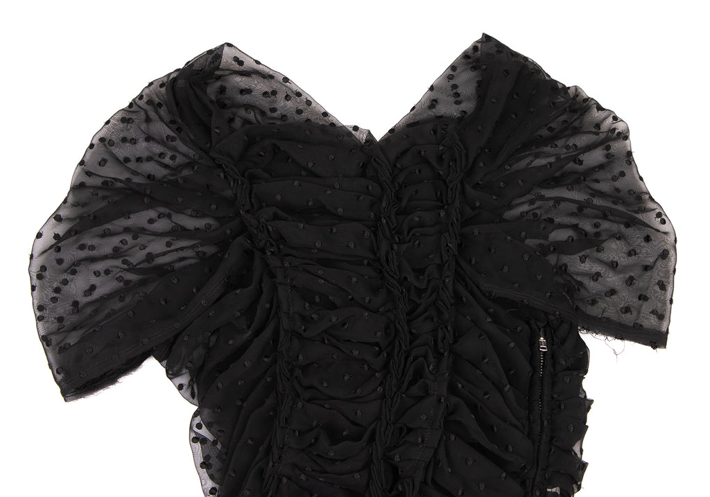 COMME des GARCONS JAPAN. Black Semi Sheer Gather Dot Embroidery Top