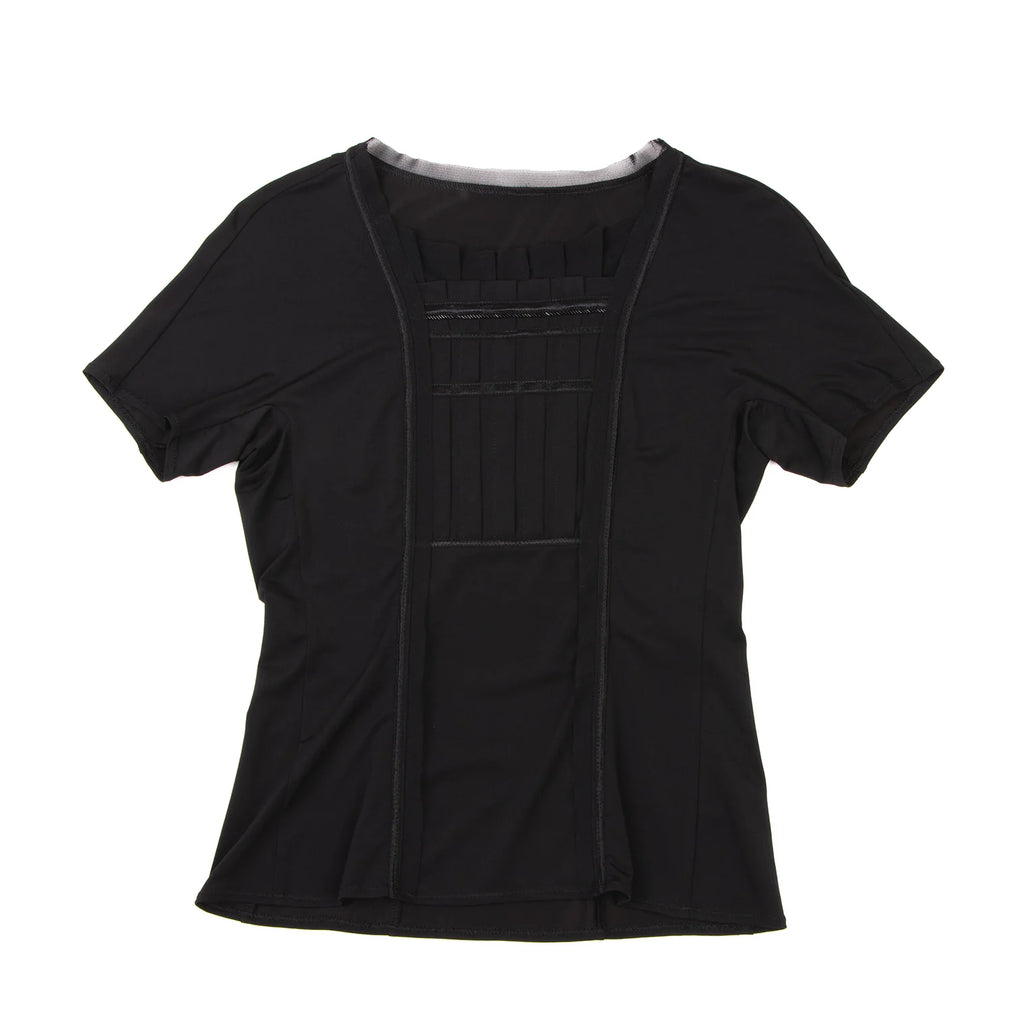 HIROKO KOSHINO JAPAN. HIROKO BIS. Black Pleated Switching Shirt