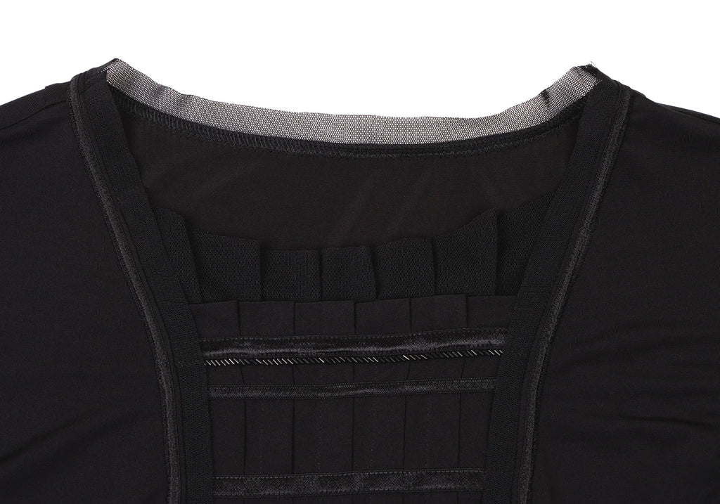 HIROKO KOSHINO JAPAN. HIROKO BIS. Black Pleated Switching Shirt