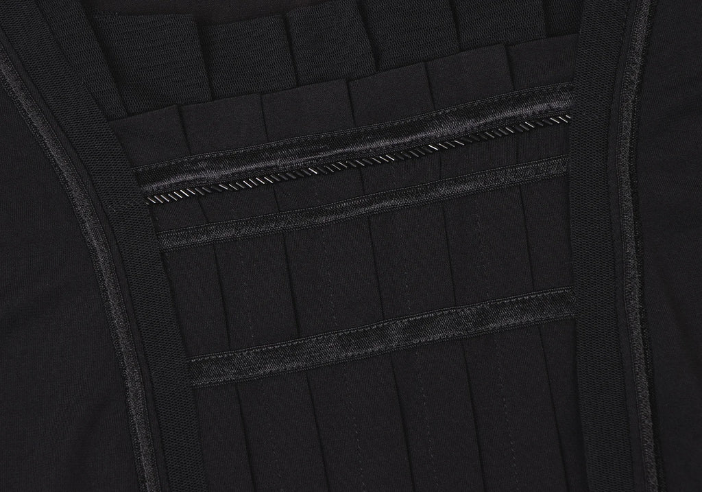 HIROKO KOSHINO JAPAN. HIROKO BIS. Black Pleated Switching Shirt