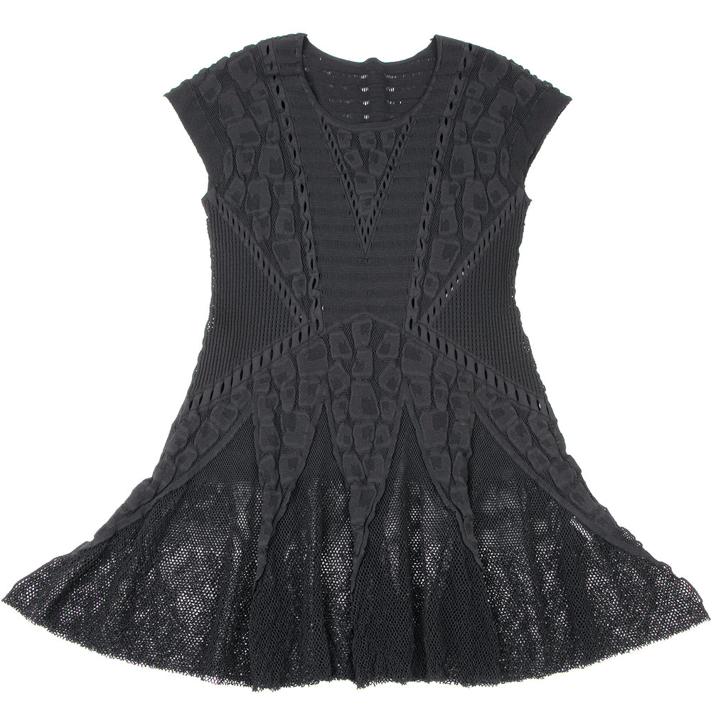 HIROKO KOSHINO JAPAN. HIROKO BIS. Black Jacquard Mesh Flare Dress