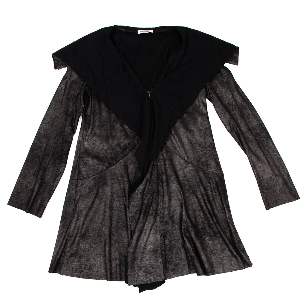 HIROKO KOSHINO Japan. HIROKO BIS. eSSeNtieL. Black Drape Collar Zip Long Jacket