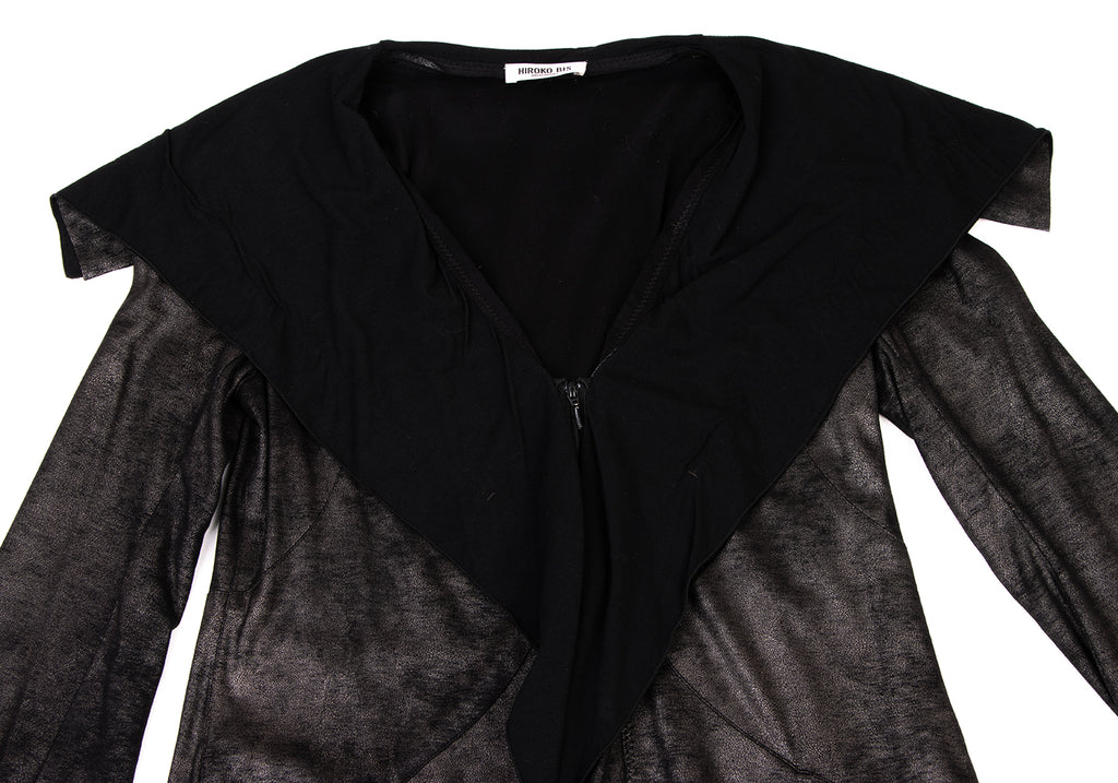 HIROKO KOSHINO Japan. HIROKO BIS. eSSeNtieL. Black Drape Collar Zip Long Jacket