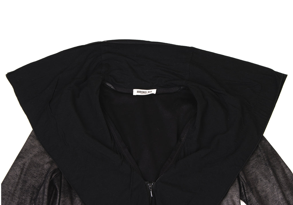 HIROKO KOSHINO Japan. HIROKO BIS. eSSeNtieL. Black Drape Collar Zip Long Jacket