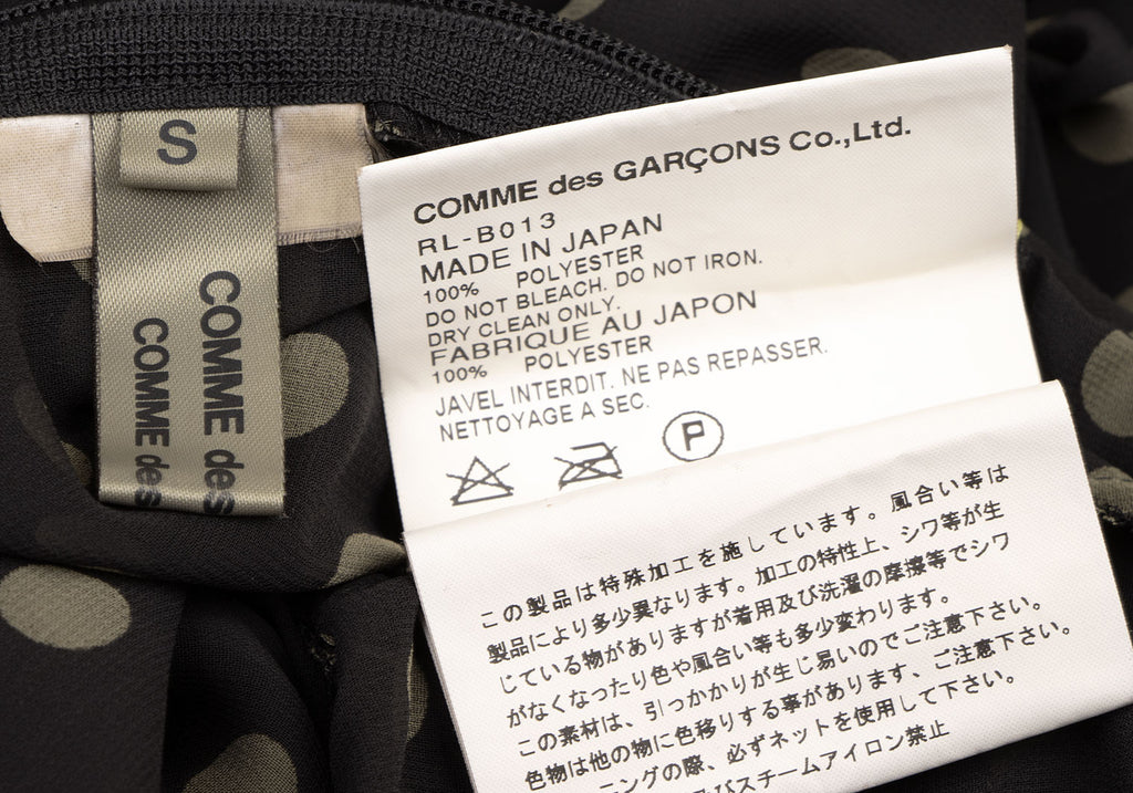 COMME des GARCONS JAPAN. Black, Khaki-Green Dot Semi-Sheer Blouse