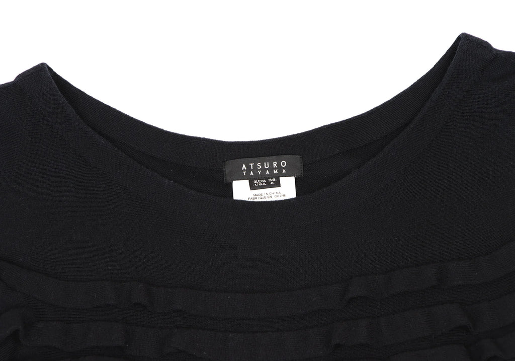 A/T ATSURO TAYAMA JAPAN. Black Frill Tuck Knit Dress