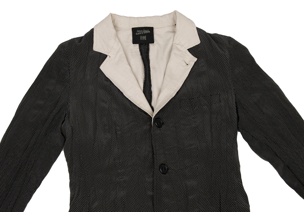 Jean Paul GAULTIER PARIS. FEMME Black Pin Dot Printed Silk Jacket
