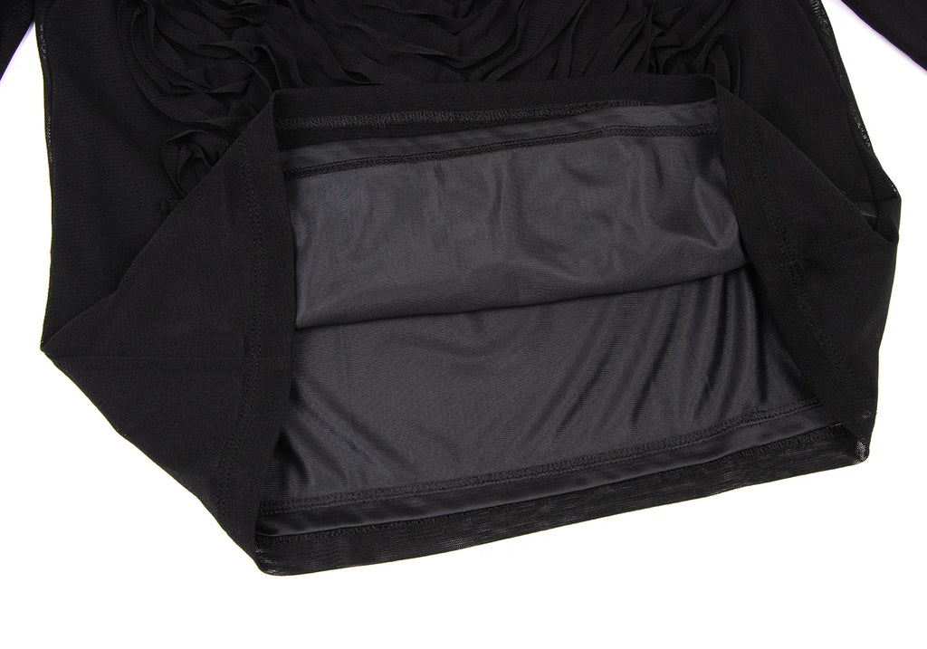 HIROKO KOSHINO  HIROKO BIS JAPAN. Black Mesh Front Crepe Design Shirt