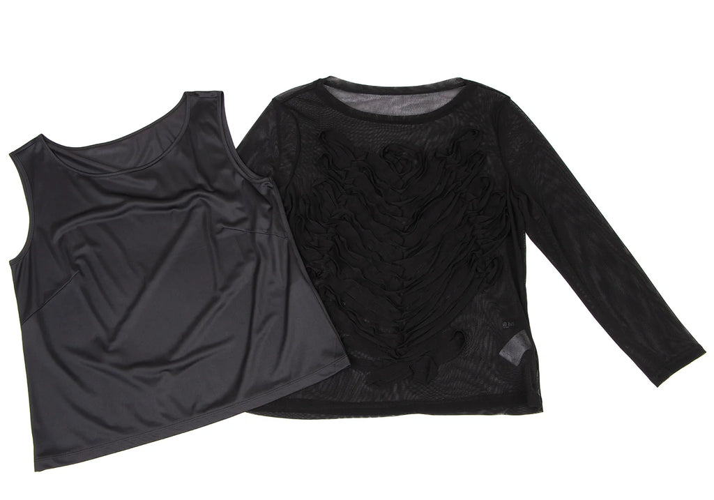 HIROKO KOSHINO  HIROKO BIS JAPAN. Black Mesh Front Crepe Design Shirt
