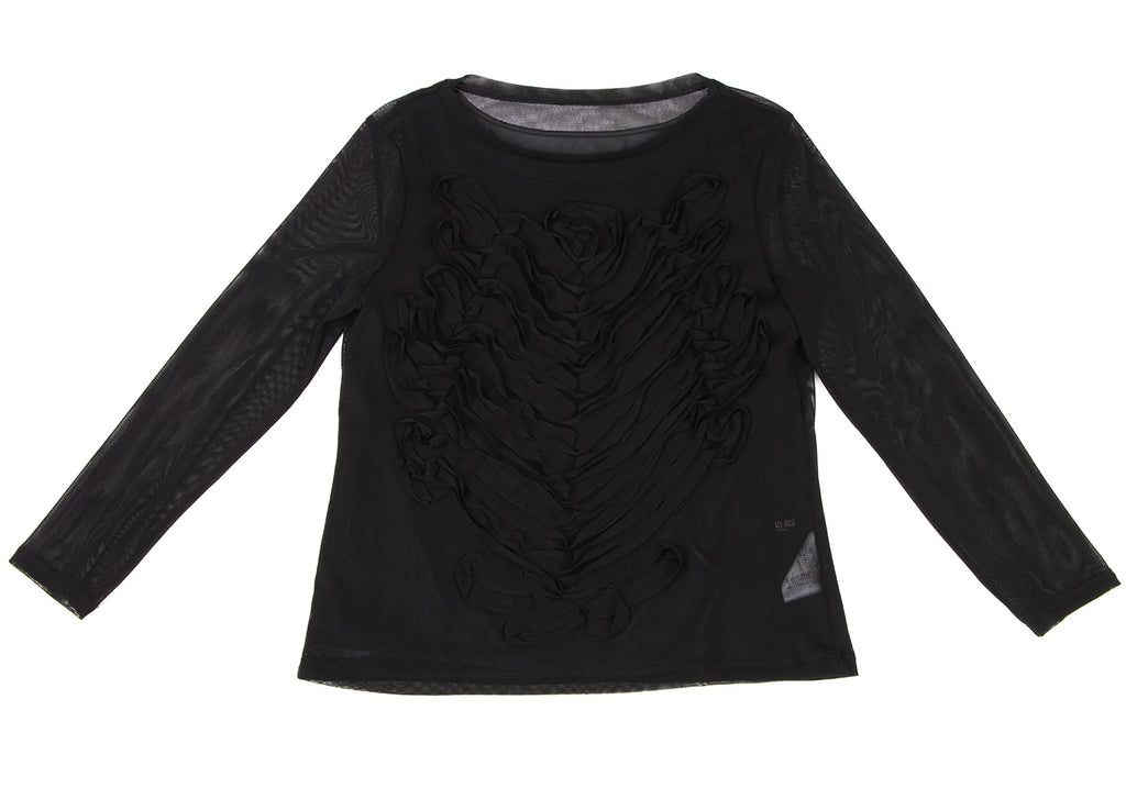 HIROKO KOSHINO  HIROKO BIS JAPAN. Black Mesh Front Crepe Design Shirt
