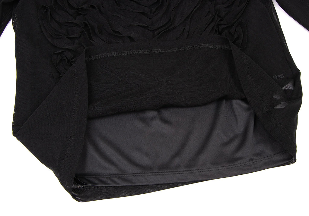HIROKO KOSHINO  HIROKO BIS JAPAN. Black Mesh Front Crepe Design Shirt