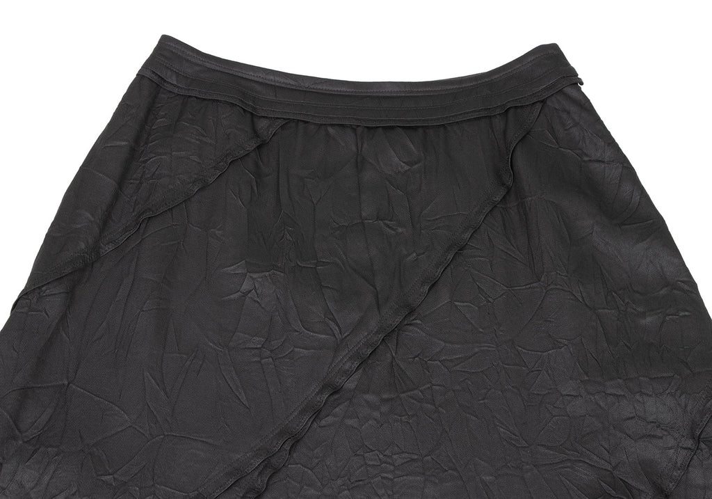 HIROKO KOSHINO JAPAN. Black Wrinkled Processing Pleats Skirt